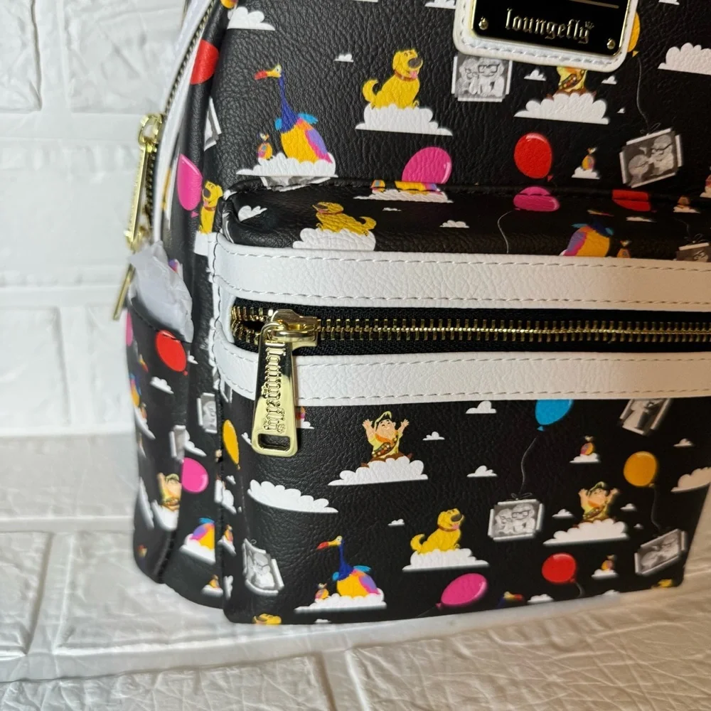 New Disney Parks Loungefly Mini Backpack Movie Up Black & White